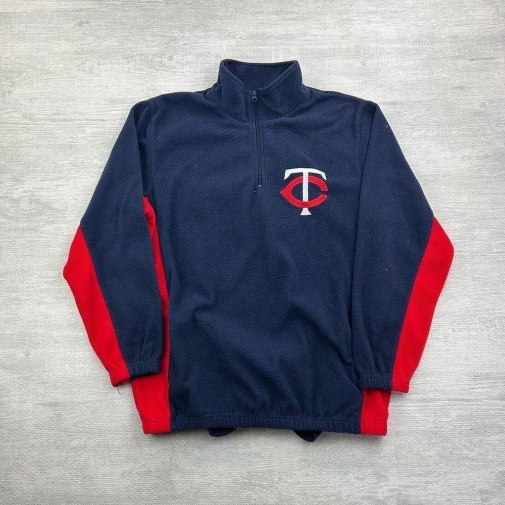 Minnesota Twins Jacket Mens Medium‎ Blue Red MLB Baseball 1/4 Zip Windbreaker